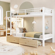 Letto a castello 90x200 cm con LED, 2 cassetti e vani portaoggetti