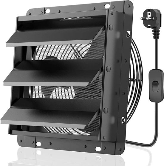 Ventilatore di scarico 250mm Ventilatore di parete industriale 1100m³/h con filtro a maglia Uscita ventilatore con presa di corrente EU Raccordi in alluminio per finestra ventilatore per sottoterra garage cucina