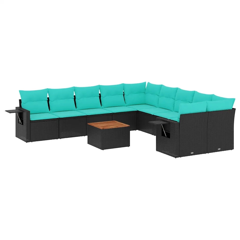Set Divani da Giardino 11 pz con Cuscini Nero in Polyrattan 3224755