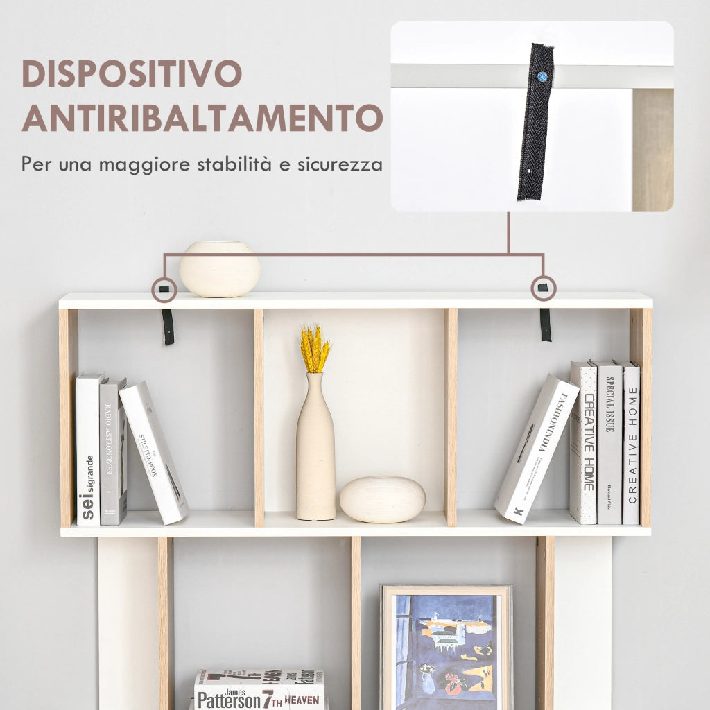 Libreria 8 Ripiani ¨C zephmum ¨C Rovere e Bianco 100x27x124 cm