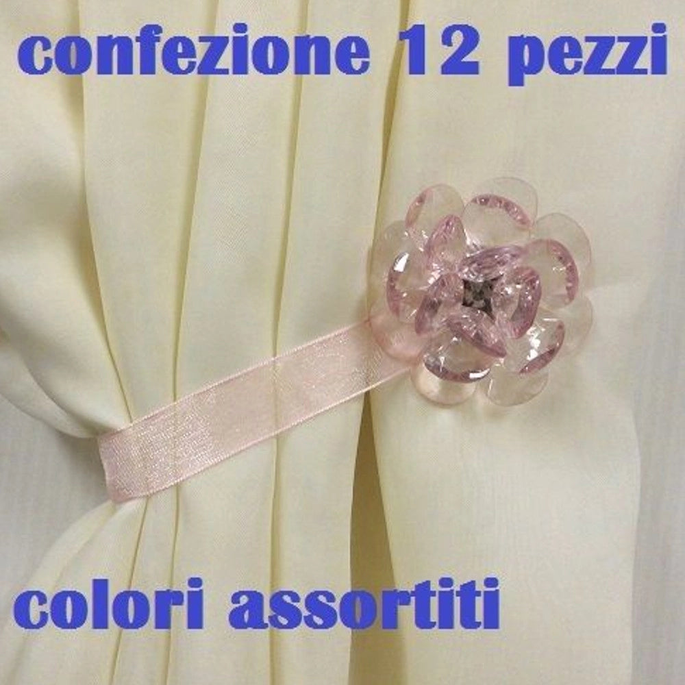 Trade Shop - Set 12 Calamite Legatenda Ferma Tende Colorate Cristallo Fiore Diametro 5cm -