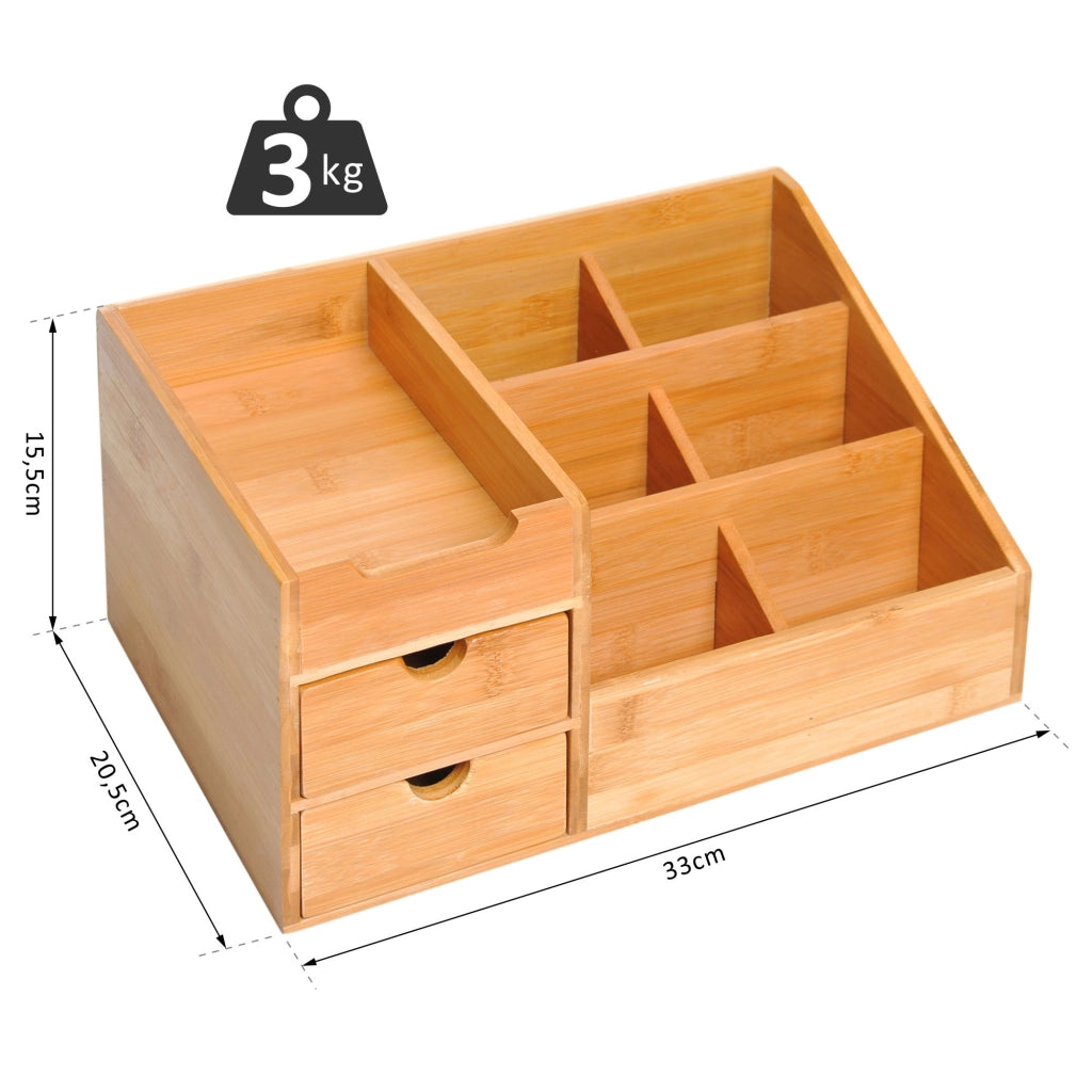 Organizzatore per Scrivania in Bamb¨´ con 2 Cassetti e 6 Scomparti ¨C zephmum ¨C 33x20,5x15,5 cm