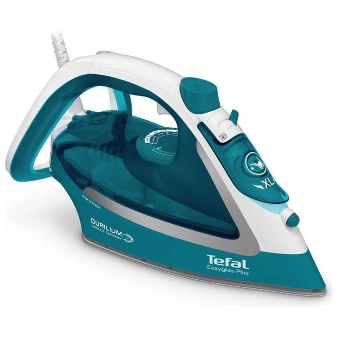 Tefal EasyGliss Plus FV5737 ferro da stiro Ferro da stiro a secco e a vapore Durilium 2500 W Turchese, Bianco