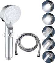 Douchekop idrorisparmiante con tubo 1,5 m, douchekop idrorisparmiante, 5 tipi di getto, design douchekop ad alta pressione, idrorisparmiante, douchekop potente per bassa pressione dell'acqua