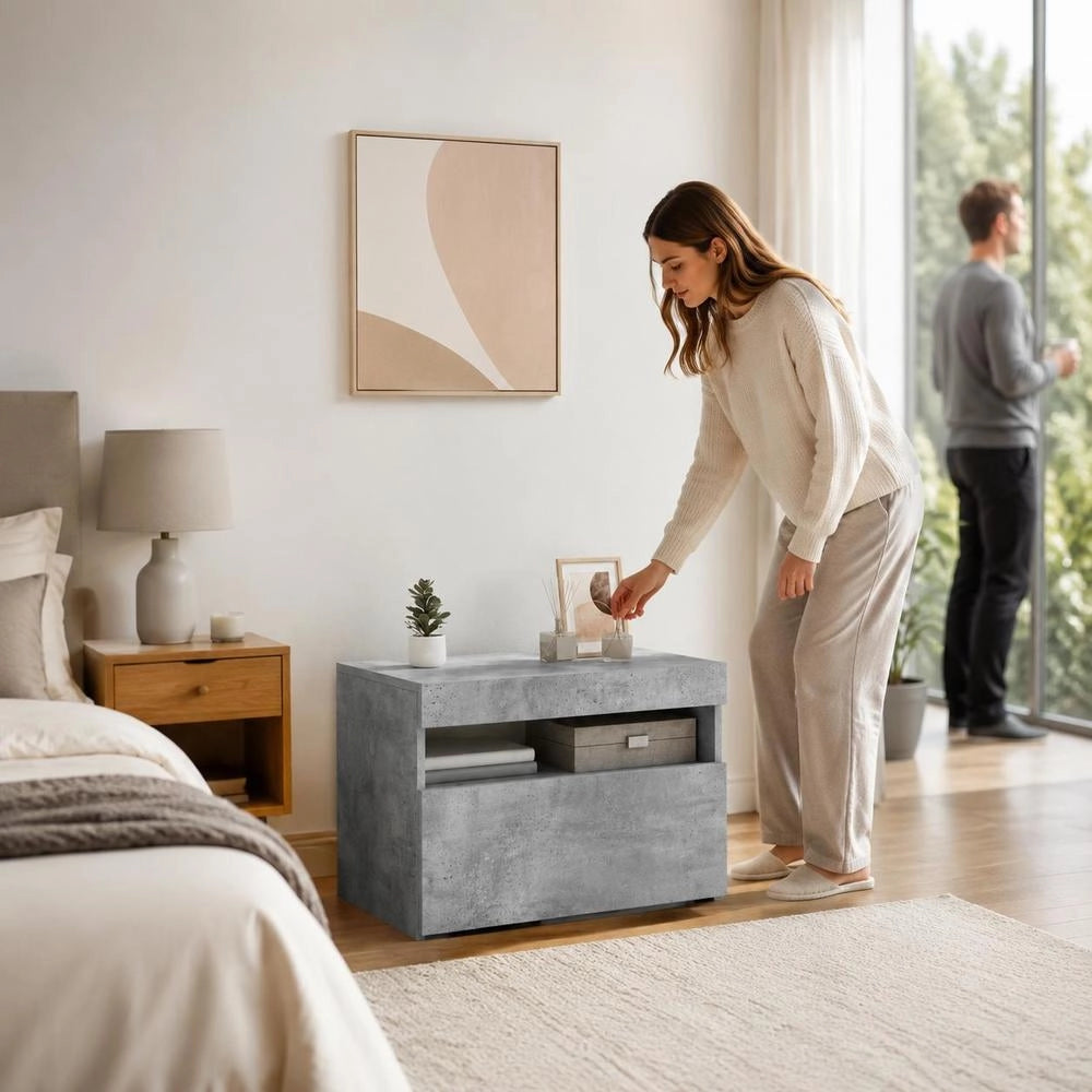 TV Cabinet With LED Lights, Concrete Grey, 60 X 35 X 40 Cm