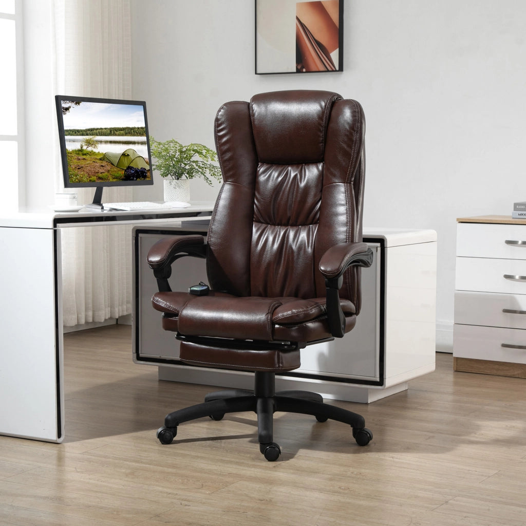 Poltrona Massaggiante Reclinabile con Poggiapiedi e Schienale Regolabile ¨C Zephmum ¨C Pelle Sintetica Marrone 68.5x68.5x113-121cm