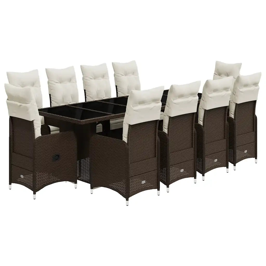 vidaXL Set Bistrò da Giardino 11 pz con Cuscini in Polyrattan Marrone