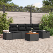 Set Divano da Giardino 6 Pezzi con Cuscini Polyrattan Nero