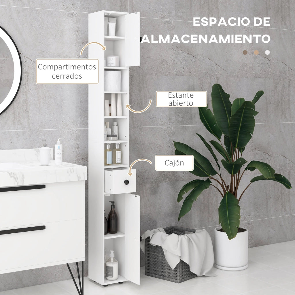 Mobiletto da Bagno con Cassetto, Ripiani e Armadietti ¨C zephmum ¨C Bianco 20x20x180 cm