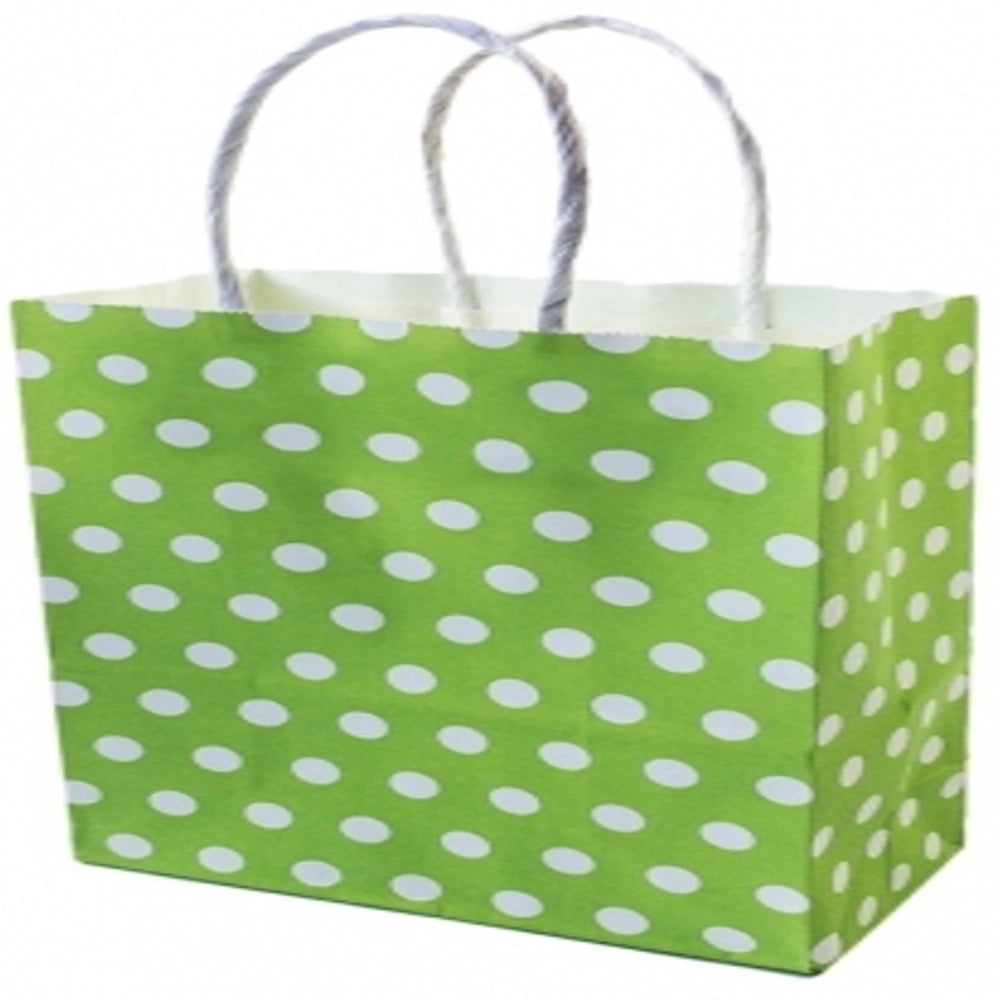Trade Shop - 6 Buste Da Regalo Shoppers In Carta Con Manici Verde Pois 32x25.5x12.5 Sacchetti -