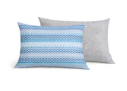 Coppia Di Federe Piazzate In 100% Cotone In Fantasia Baia Double Face - Federe - Azzurro