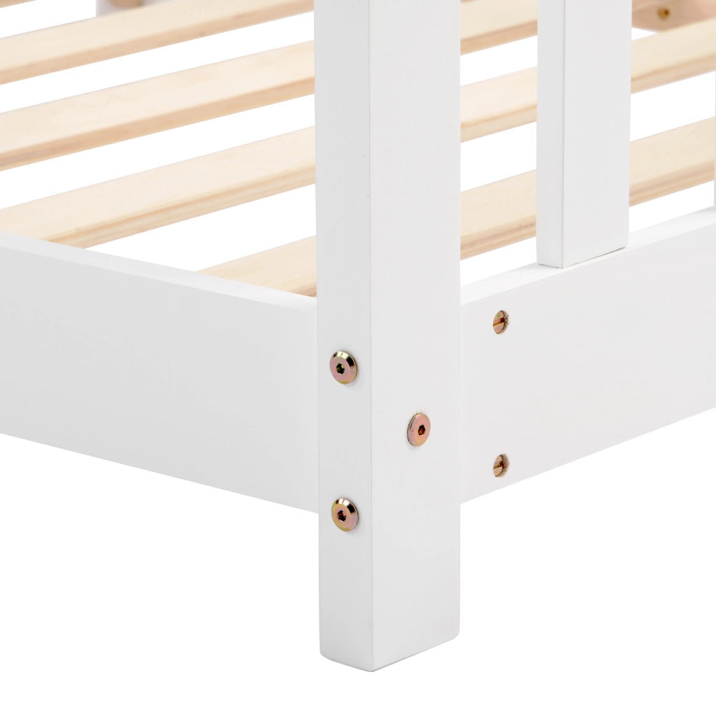 Letto Casetta 90x200 cm - con Sponda e Rete a Doghe - in Legno Massello - Bianco