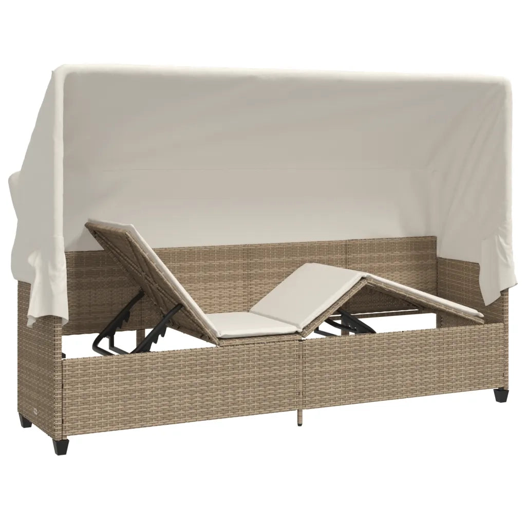 Lettino Prendisole con Baldacchino e Cuscini Beige Polyrattan 368357