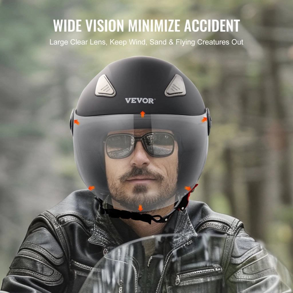 MD-202 Casco da Moto 3/4 in ABS con Doppia Lente Casco da Strada Ventilato e Resistente Taglia M