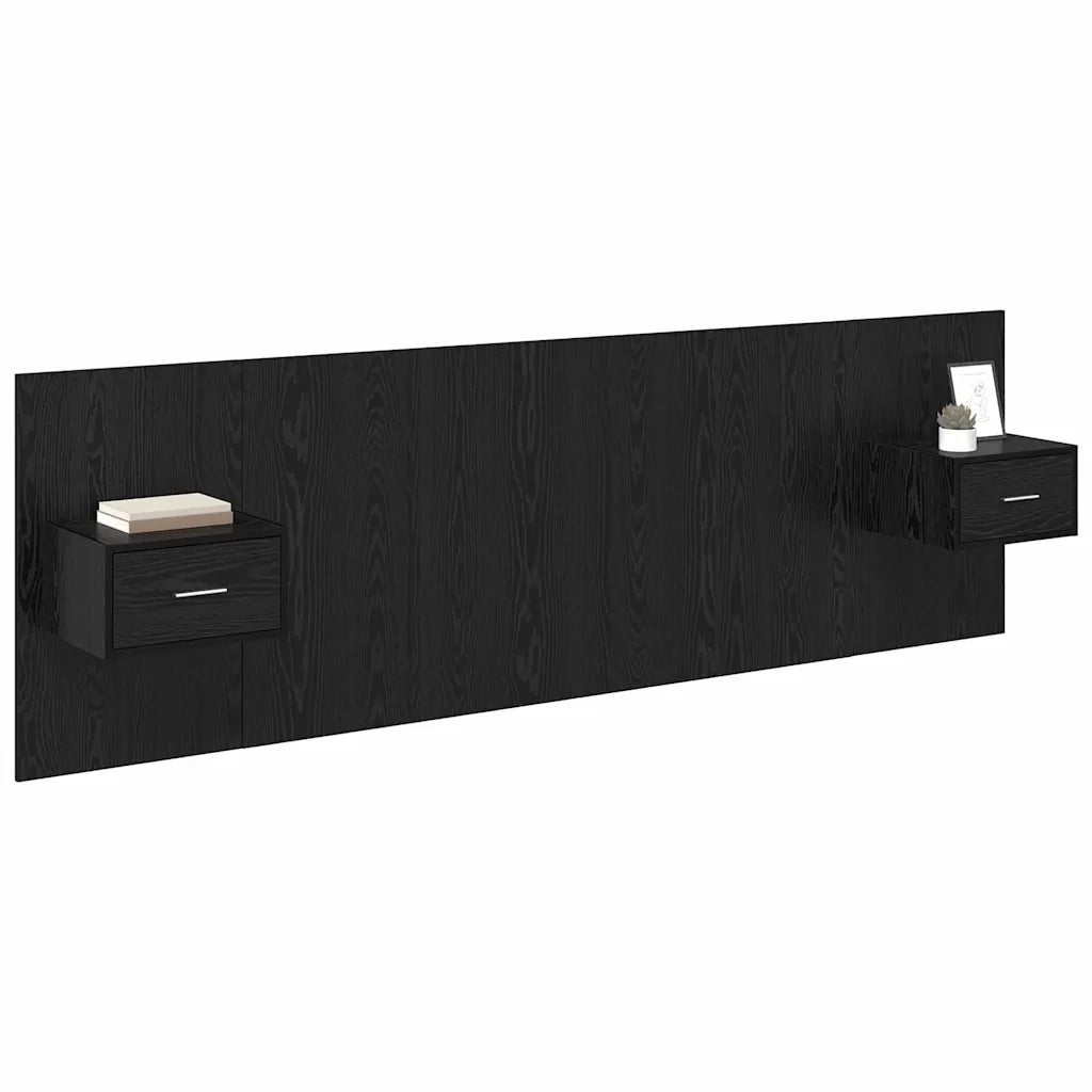 Testiera | Testata con Comodino 3 pcs Rovere Nero Legno multistrato