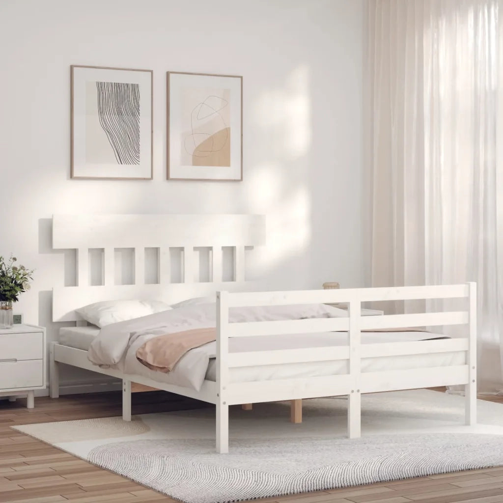 Giroletto con Testiera-Struttura Letto con testiera Bianco 120x200 cm in Legno Massello 386583