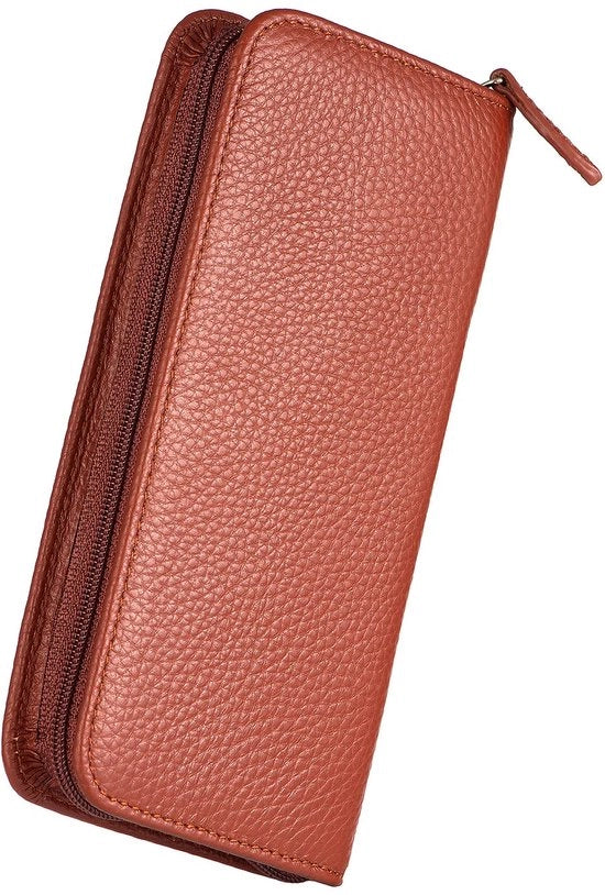 Set di tazze in pelle con 3 compartimenti, marrone - pelle, Piccolo, Moderno