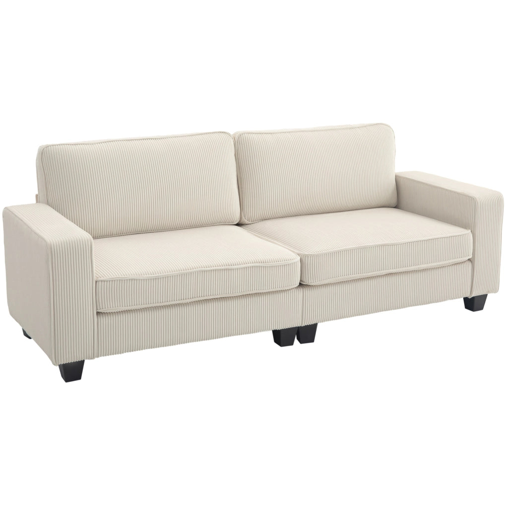 Divano 3 posti in tessuto a coste crema con struttura robusta 227x84x87 cm