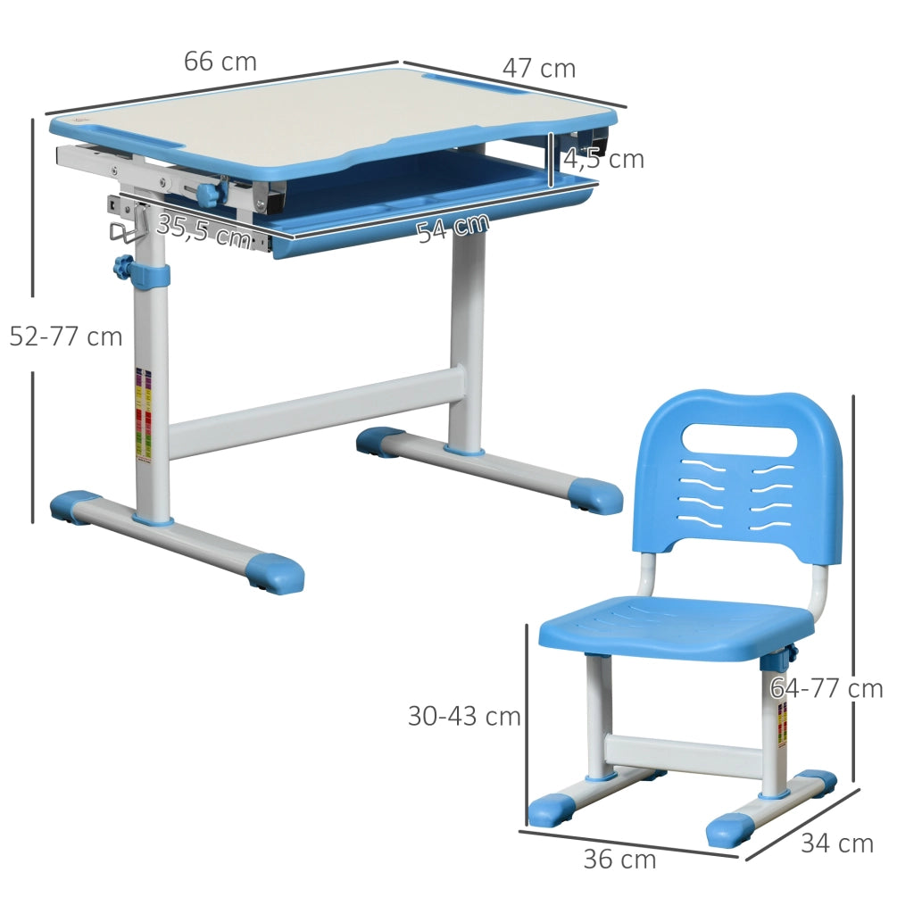 Scrivania bambini regolabile con sedia ¨C zephmum ¨C blu 66x47x77 cm