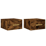 Set di 2 Comodini | Armadio da Notte | Mobiletto da notte a Muro Rovere Fumo 35x35x20 cm
