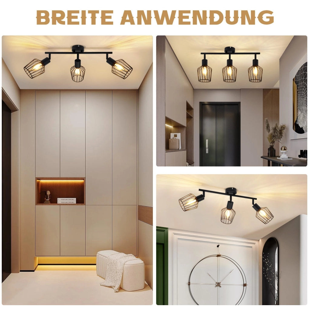 ZMH Faretto da soffitto LED neri E14 plafoniera orientabile 3 fiamme in metallo