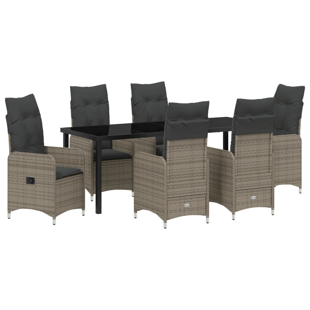 Set da Pranzo da Giardino 7 Pezzi con Cuscini Grigio in Polyrattan
