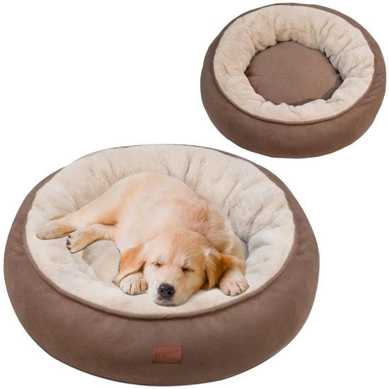 Letto per cani Cuscino per cani Fluffy, Donut cuscino per cani Cuscino per gatti Ø 60 cm, Lavabile cuscino per cani Letti per cani per piccoli cani, Cuscino per cani a doppia faccia per tutti gli anni, Marrone