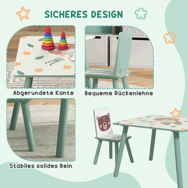 Set tavolo e 2 sedie per bambini verde