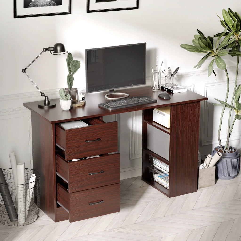 Scrivania per Ufficio con 3 Cassetti e 3 Ripiani in Legno ¨C Xylo ¨C Noce 120x49x72cm