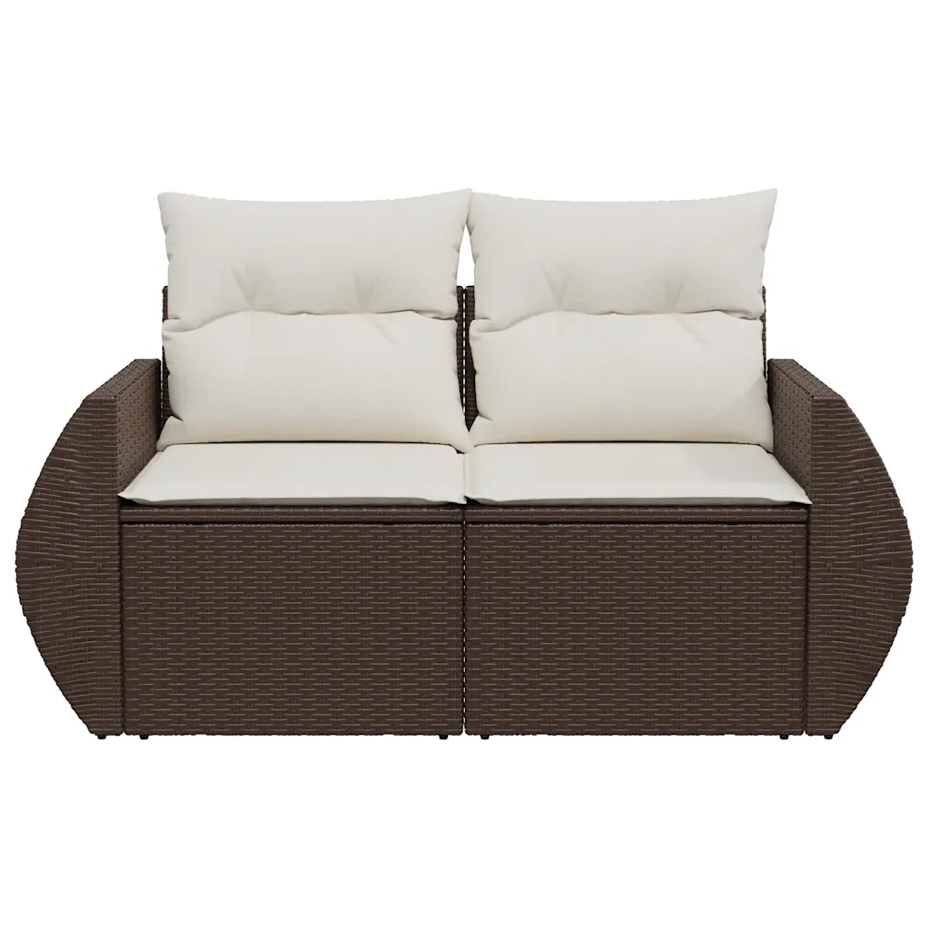 Divano da Giardino a 2 Posti con Cuscini in Polyrattan Marrone