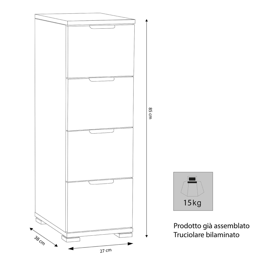 Cassettiera 4 cassetti in Legno Composito cm 60x38x174 - KEN
