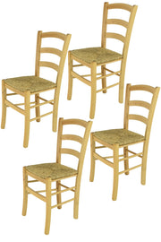 Set 4 Sedie Venice Tommychairs, robusta struttura in legno di faggio verniciata in naturale e seduta in paglia