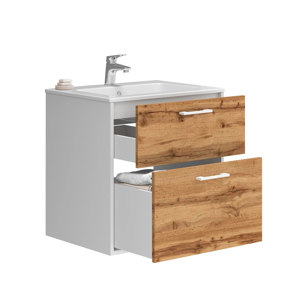 Vicco Set di mobili da bagno Rovere bianco/dorato 61 x 61.5 cm con lavabo