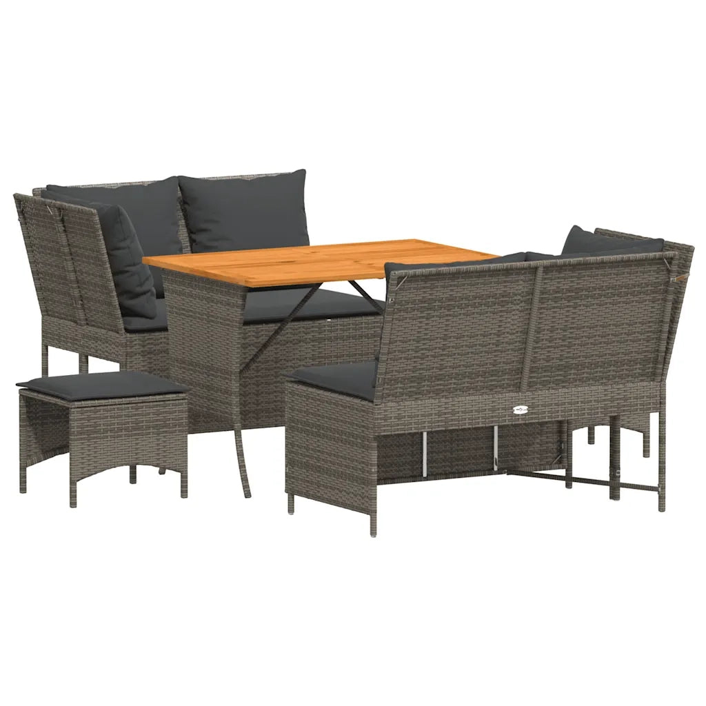 Set Divano da Giardino 5 pz | Set Salotto da Giardino con Cuscini Grigio in Polyrattan
