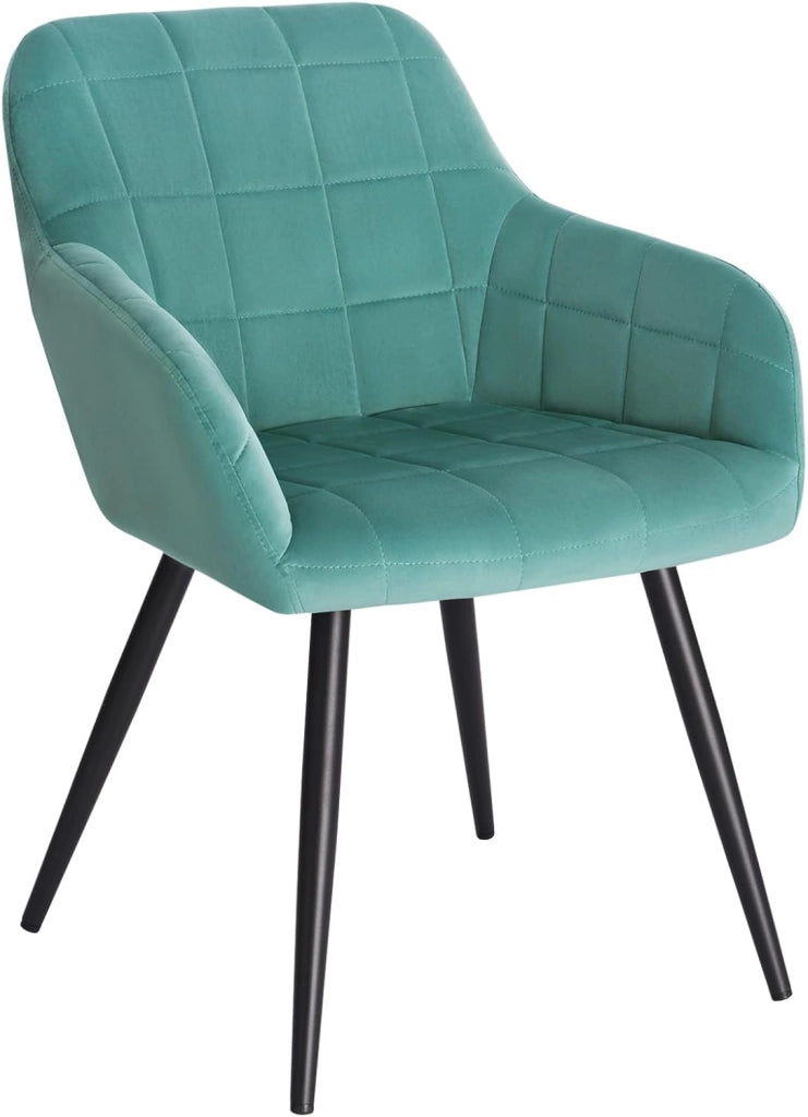 Sedia per Sala da Pranzo Imbottita, Poltroncina in Velluto,Sedia da Cucina con Braccioli e Schienale, Gambe in Metallo, moderne,Azzurro, BH93ts-1