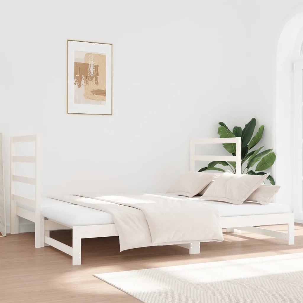 Dormeuse Estraibile Bianca 2x(90x190) cm Legno Massello di Pino