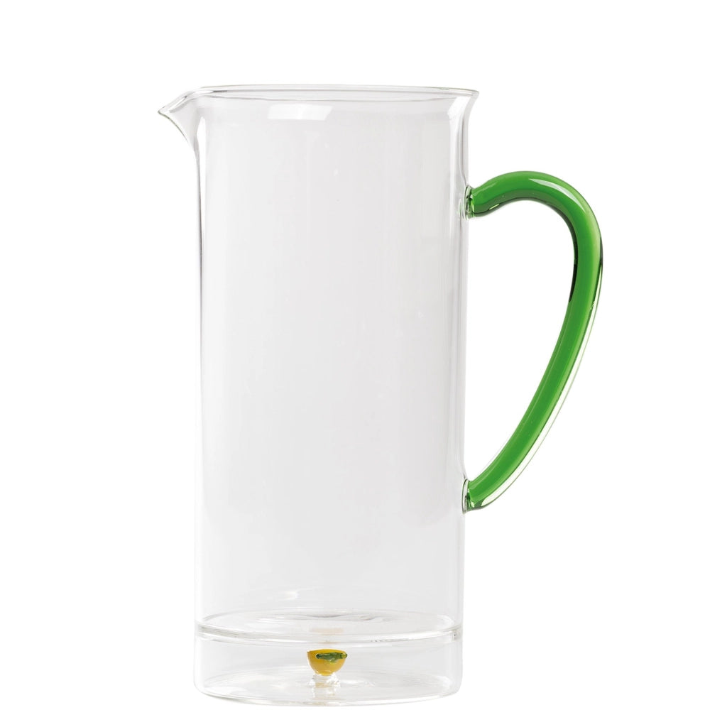 Teca Frutta Caraffa Alta Artigianale in Vetro Borosilicato Trasparente con Decorazione Limone nel Doppio Fondo Capacità 120 cl Design Italiano
