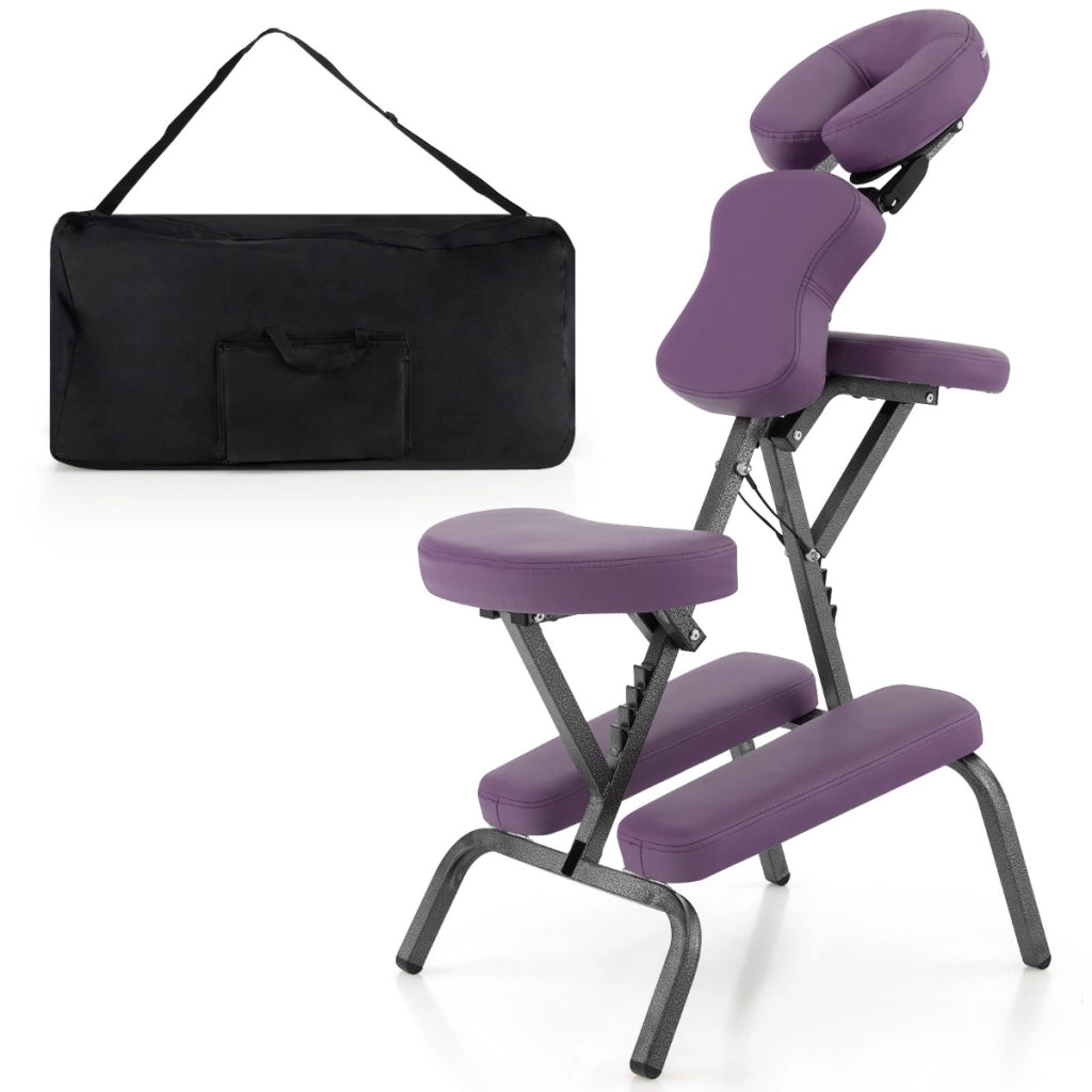 Sedia da massaggio pieghevole e leggera con altezza regolabile e poggiatesta per viaggi tatuaggi e spa 48x75x120cm Viola