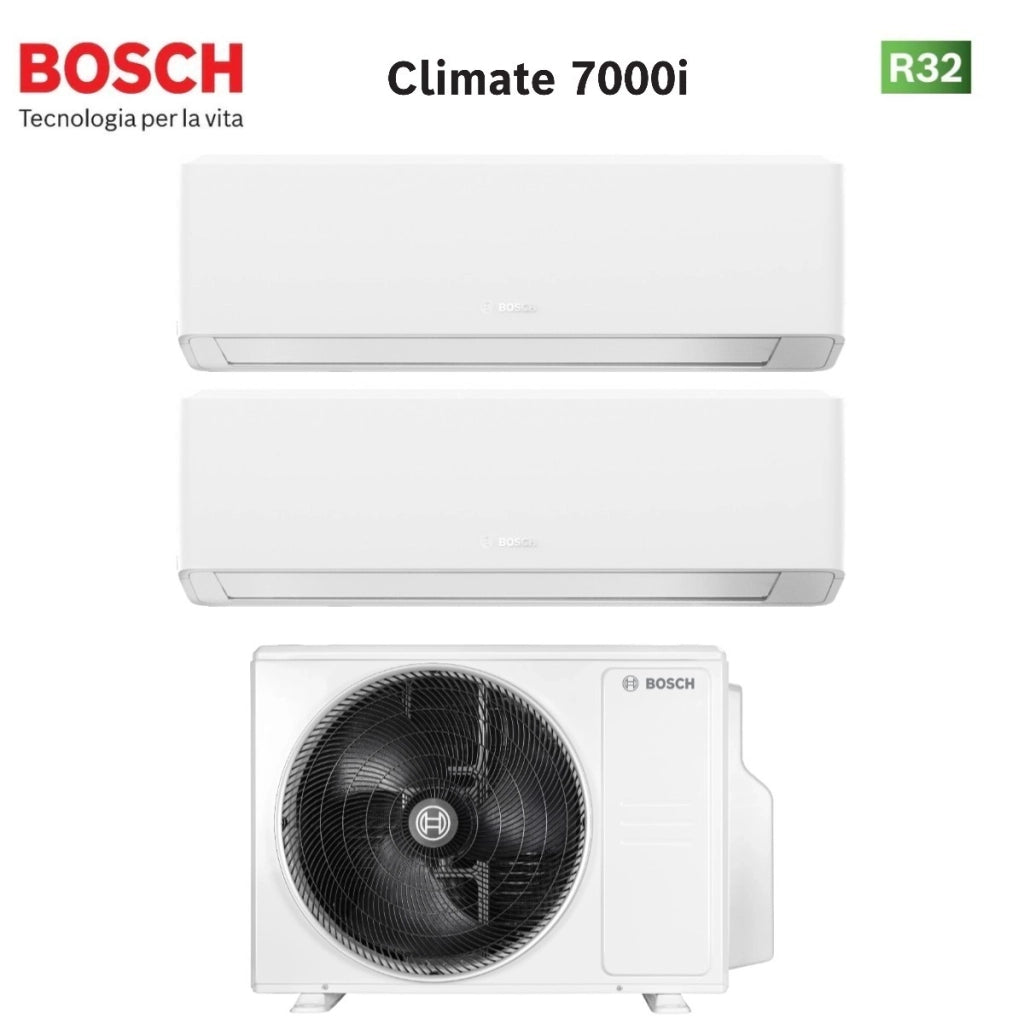 Condizionatore Dual Split Bosch Climate 7000i White 9+9 con 5000M 41/2 E R-32 Wi-Fi Integrato