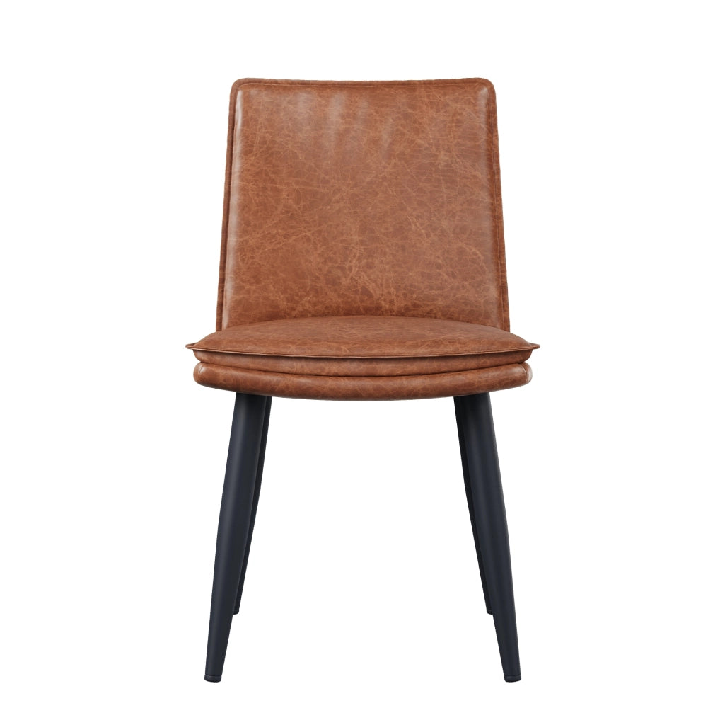 Set di 6 sedie da pranzo in PU marrone con doppio cuscino; gambe in metallo; stile moderno