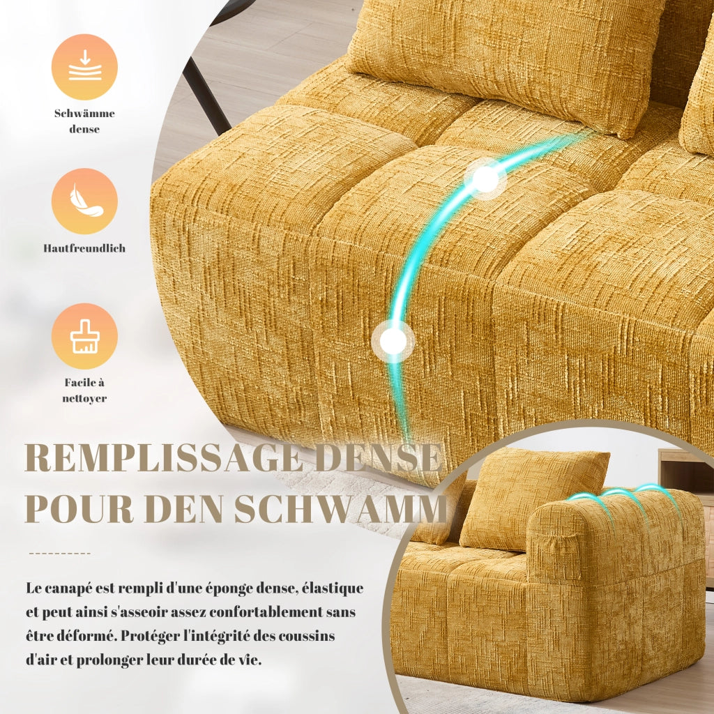 Méridienne 2 Posti con Cuscino e Tasche Laterali, Design Ergonomico in Ciniglia Gialla 158 × 90 × 60 cm