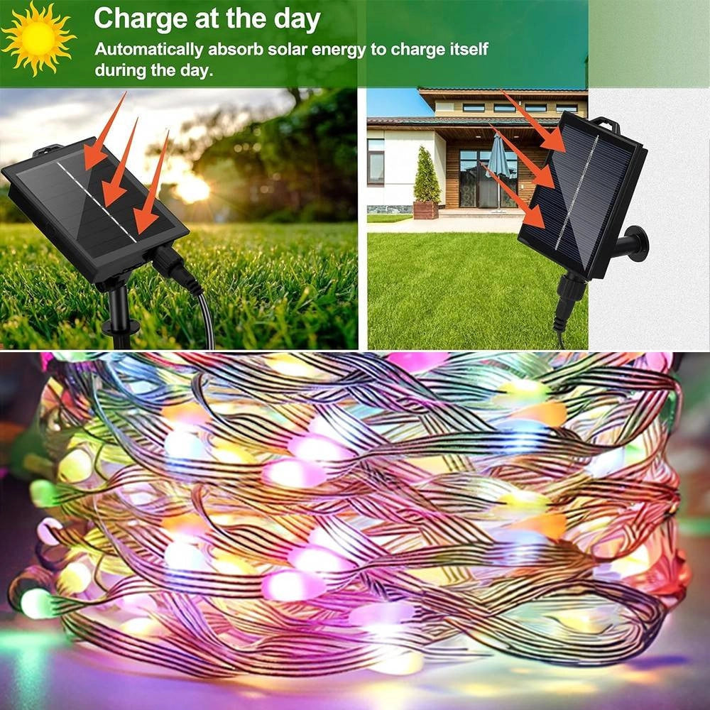 Trade Shop - Catena Luminosa Microled Da 10mt 100led Con Pannello Solare Ricaricabile Esterno -