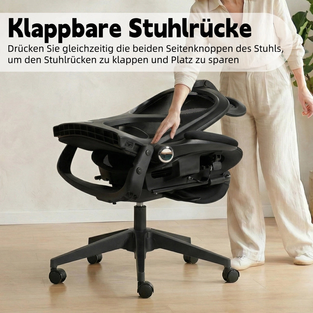 Chaise de bureau ergonomica pieghevole in mesh con poggiatesta 3d e supporto lombare regolabile nero