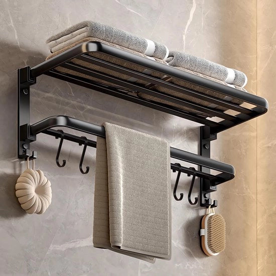 Supporto per asciugamano da bagno senza perforazione - 1 pezzo - nero opaco - metallo - 60 cm