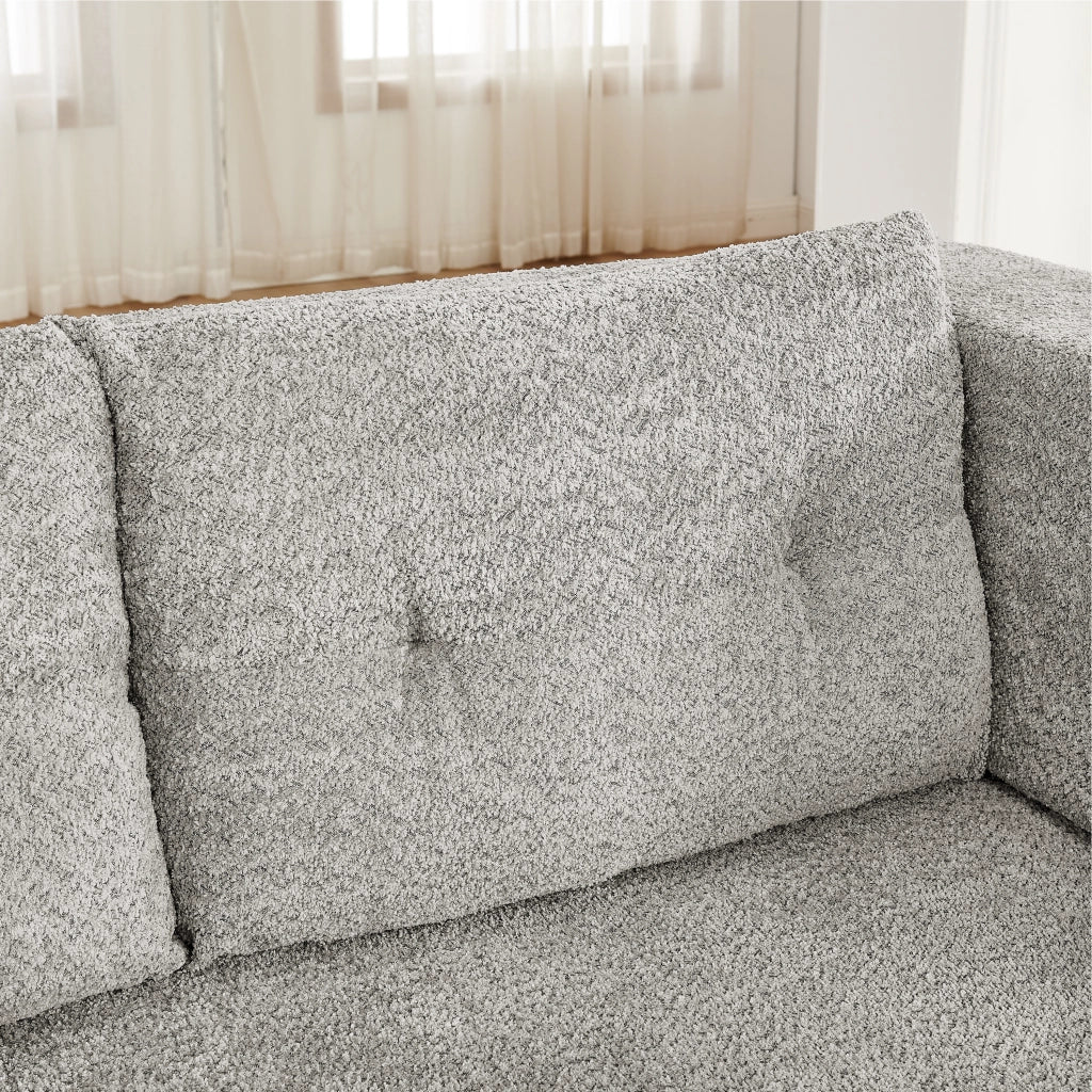 Divano modulare 2 posti con poltrona; funzione letto e tasche laterali in tessuto grigio chiaro 199×194×39 cm