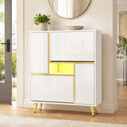 Scarpiera moderna bianca 80x25x96 cm con ante lucide; ripiani regolabili e LED multicolore
