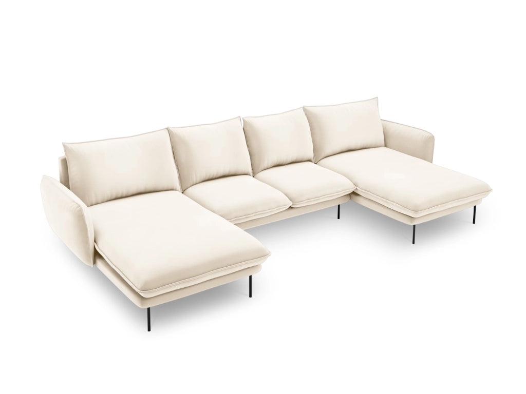 Cosmopolitan Design - Divano panoramico "Vienna" 6 posti in velluto beige chiaro 