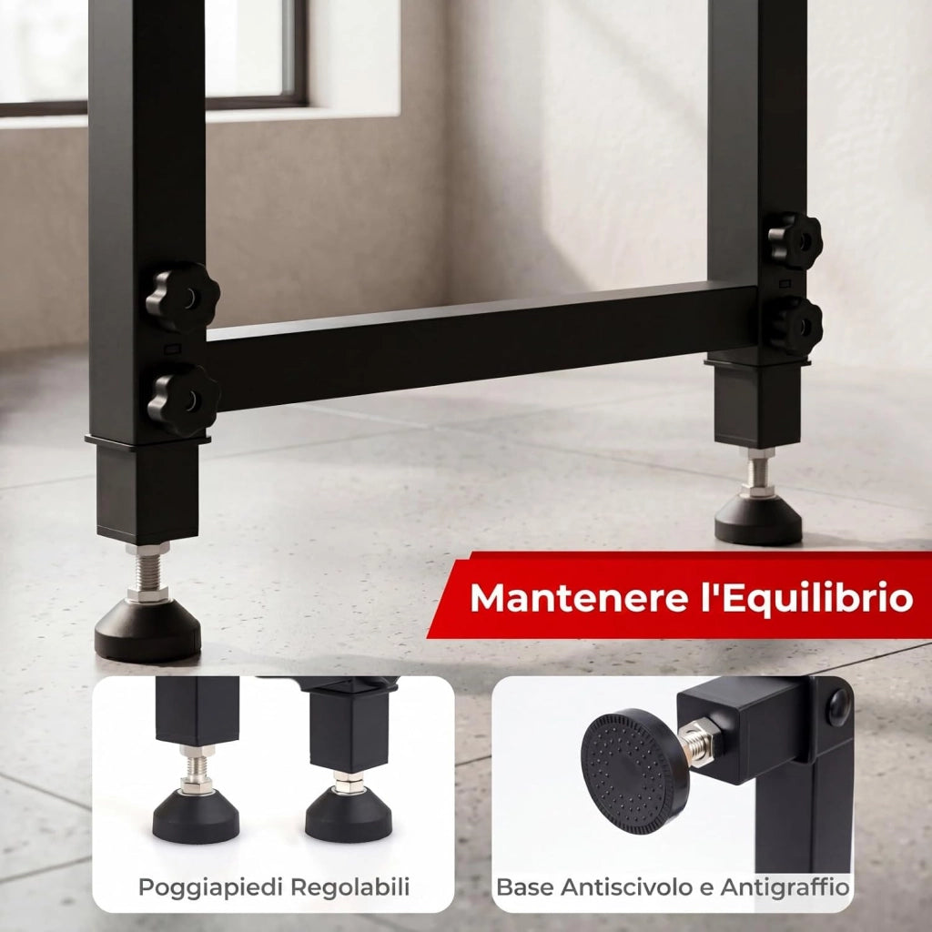 Banco da Lavoro Officina 122 x 51 cm, Tavolo da Lavoro Regolabile in Altezza con Stazione di Ricarica e Pannello Forato, Banco da Saldatura in Metallo per Garage e Magazzino, Portata 900 kg