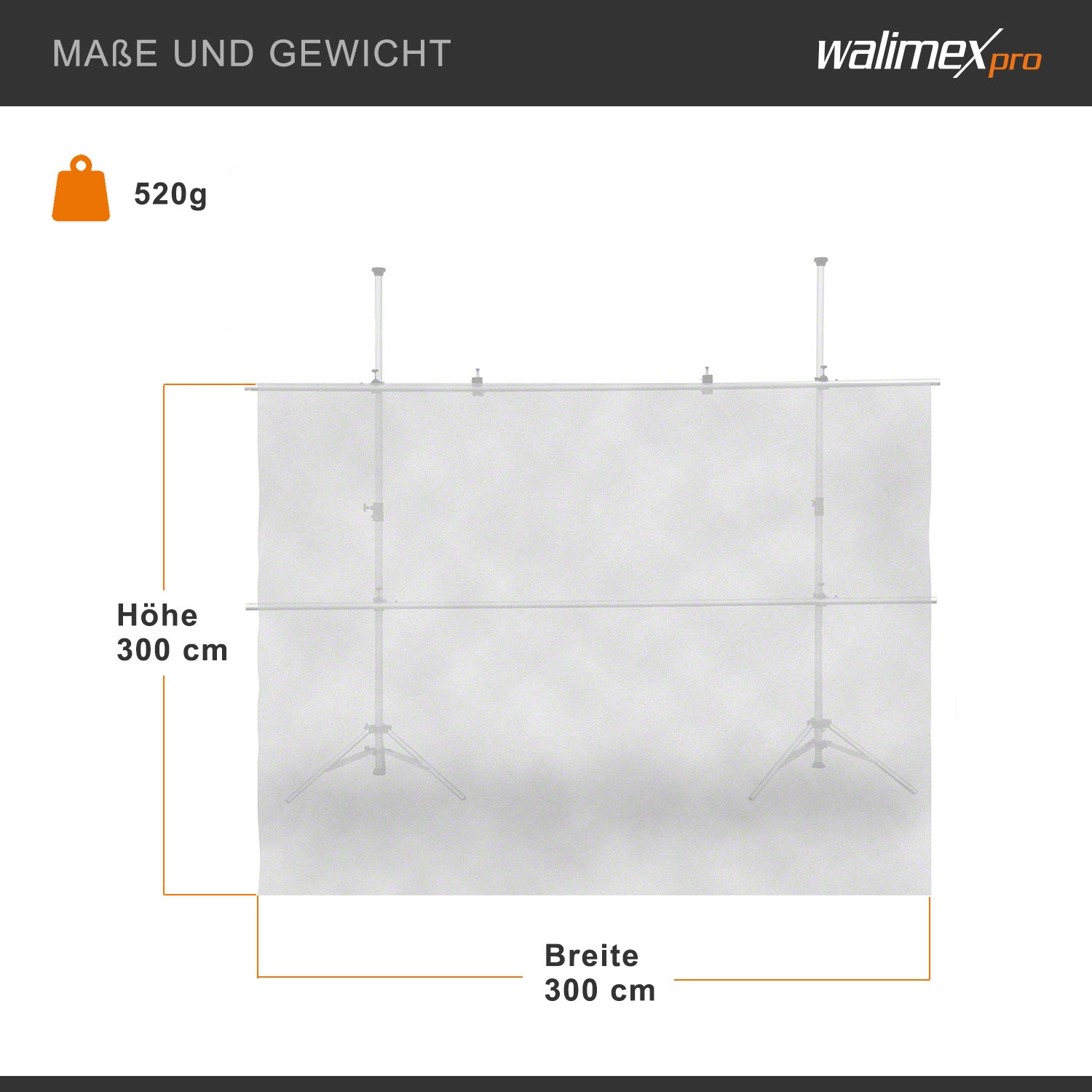 Walimex Stoffa Diffusor 3 x 3 m, sagomatore di luce trasparente per una luce morbida e diffusa, resistente al calore, utilizzabile come sfondo fotografico, ideale per studi