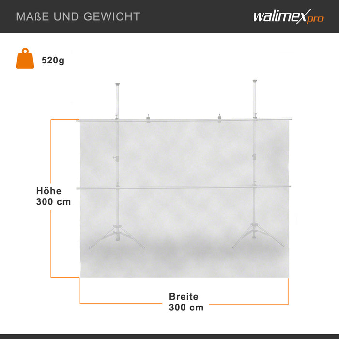 Walimex Stoffa Diffusor 3 x 3 m, sagomatore di luce trasparente per una luce morbida e diffusa, resistente al calore, utilizzabile come sfondo fotografico, ideale per studi